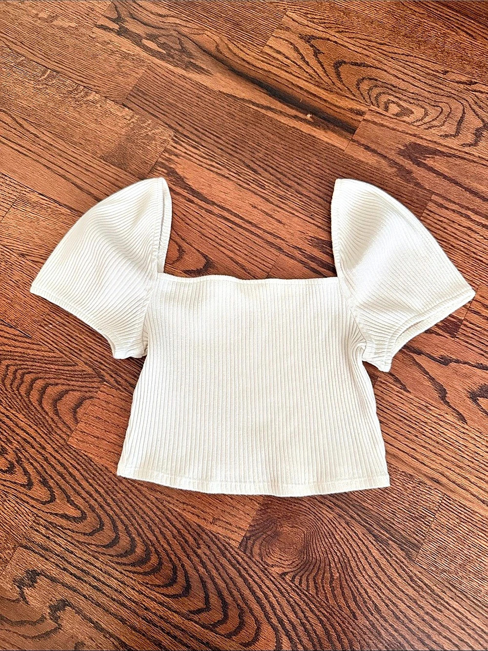 H&M Ribbed Puff Sleeve Crop Top in White Size Medium